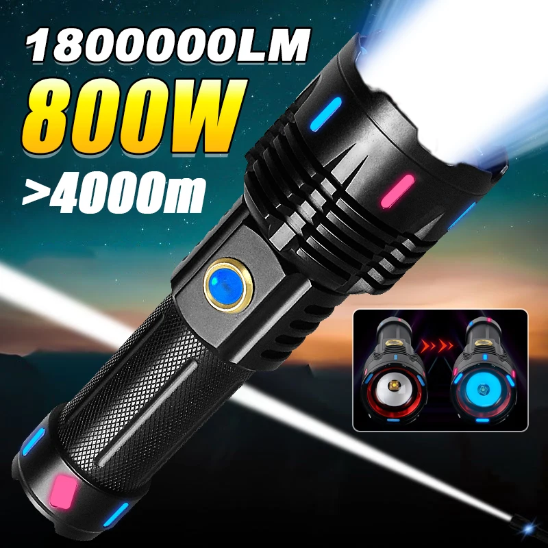 High Power Led Flashlights 18650 Fluorescence World\'s More Powerful Flashlight 4000m Rechargeable XHP360 Tactical Lanterns