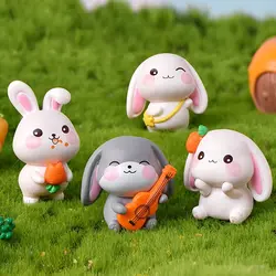 A Set Of Four PiecesOf Resin Cute Rabbit Ornaments DIYKeychainMiniatureLandscape Accessories Home Desktop Car InteriorDecoration