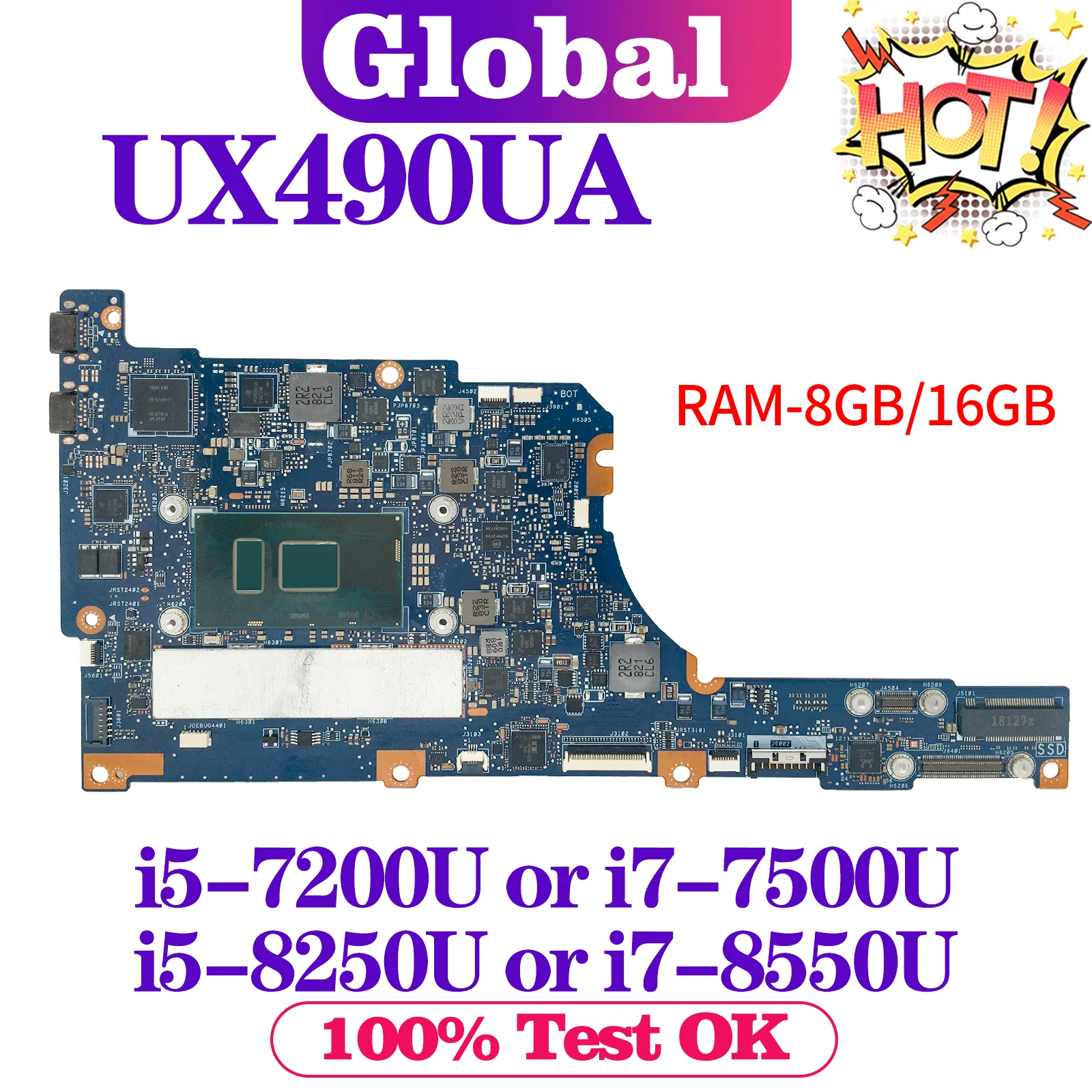 

KEFU UX490UA Mainboard For ASUS Zenbook UX490UAK UX490 UX490U UX490UAR UX3490UA Laptop Motherboard i5 i7 7th/8th Gen 8G/16G-RAM