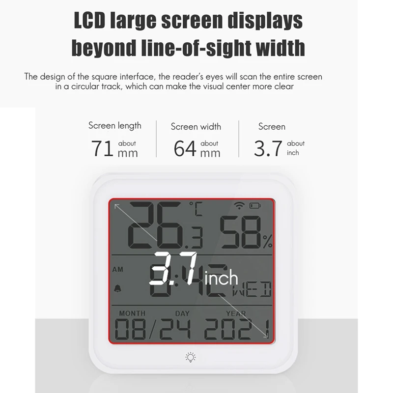 Smart Home Wifi Humidity Sensor Temperature Sensor Smart Life Indoor Temperature Alarm Sensor With Clock Function For Home