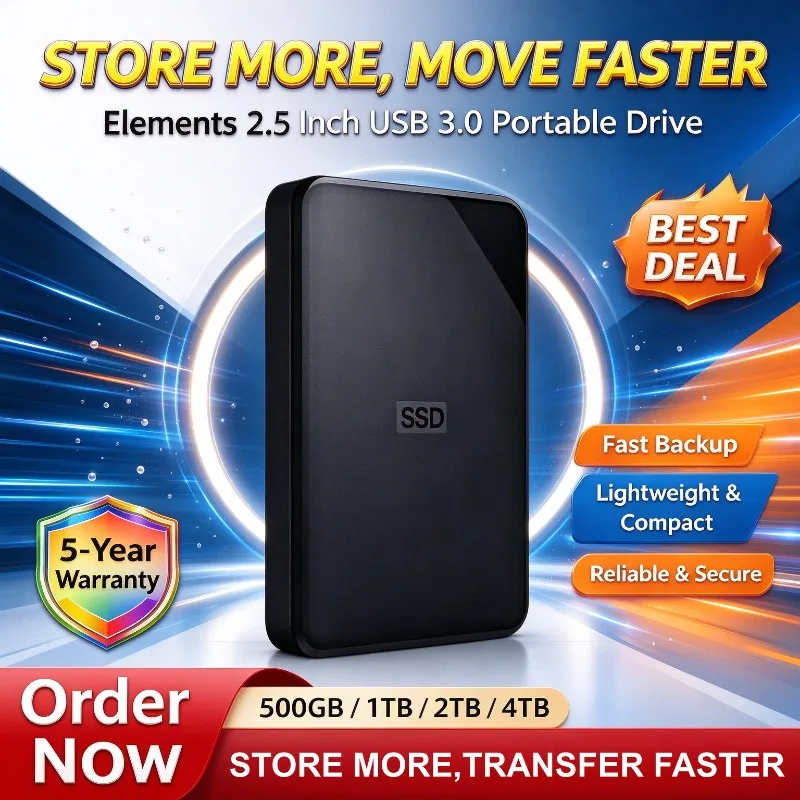 New 2.5" Elements External Hard Drive USB3.0 Portable HDD 2TB 4TB External Storage Disk High-Speed Transmission For Notebook PC.