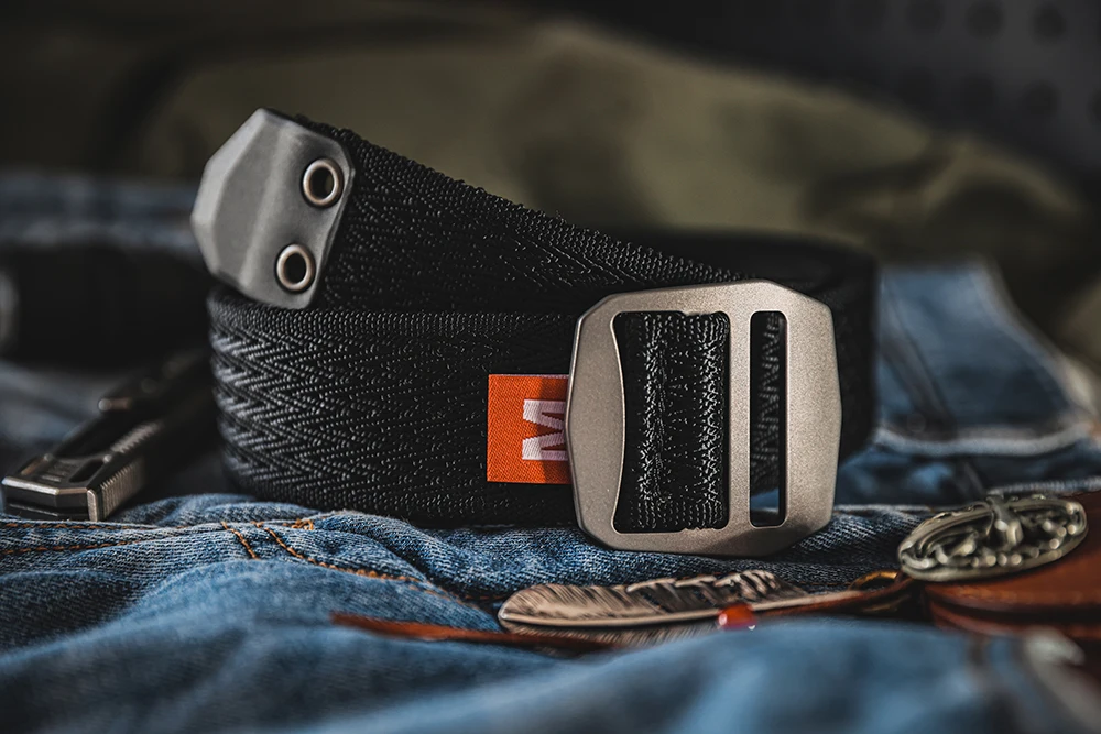 MAUHOSO Titanium Buckle Nylon Elastic Belt,Man's Elastic Web Belt for Work Daily Golf Fishing