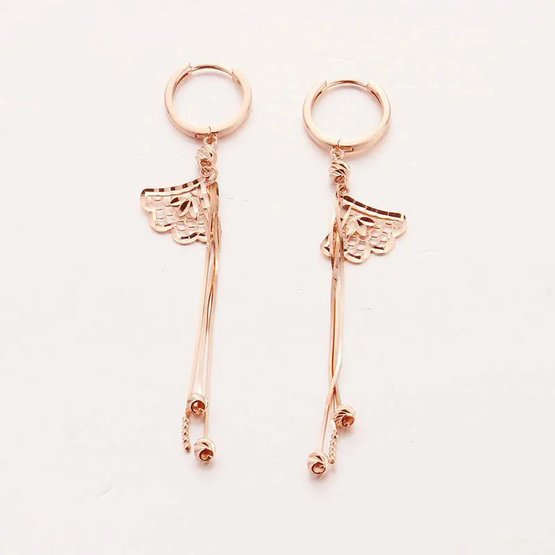 585 Purple Gold Sparkling Scalloped Drop Earrings for Women 14K Rose Gold Plated Long Fringed Ear Buckle Wedding Jewelry