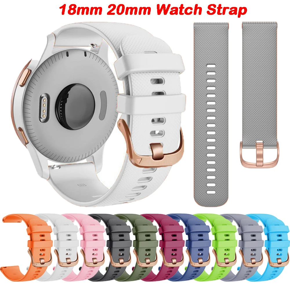 Silicone 18mm 20mm Watchband For Garmin Vivoactive 4S 3 5 Venu 2 Plus 2S 3S Strap Wristband Galaxy 6 5 4/Huawei GT 3 2 42mm Band