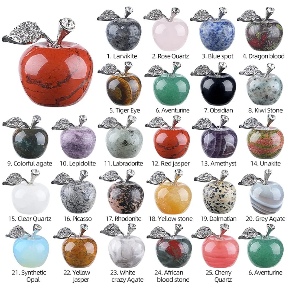 25mm Small Crystal Apple Healing Crystal Chakra Stone Apple Statue Gemstone Christmas Gift Crafts Home Office Desktop Decoration