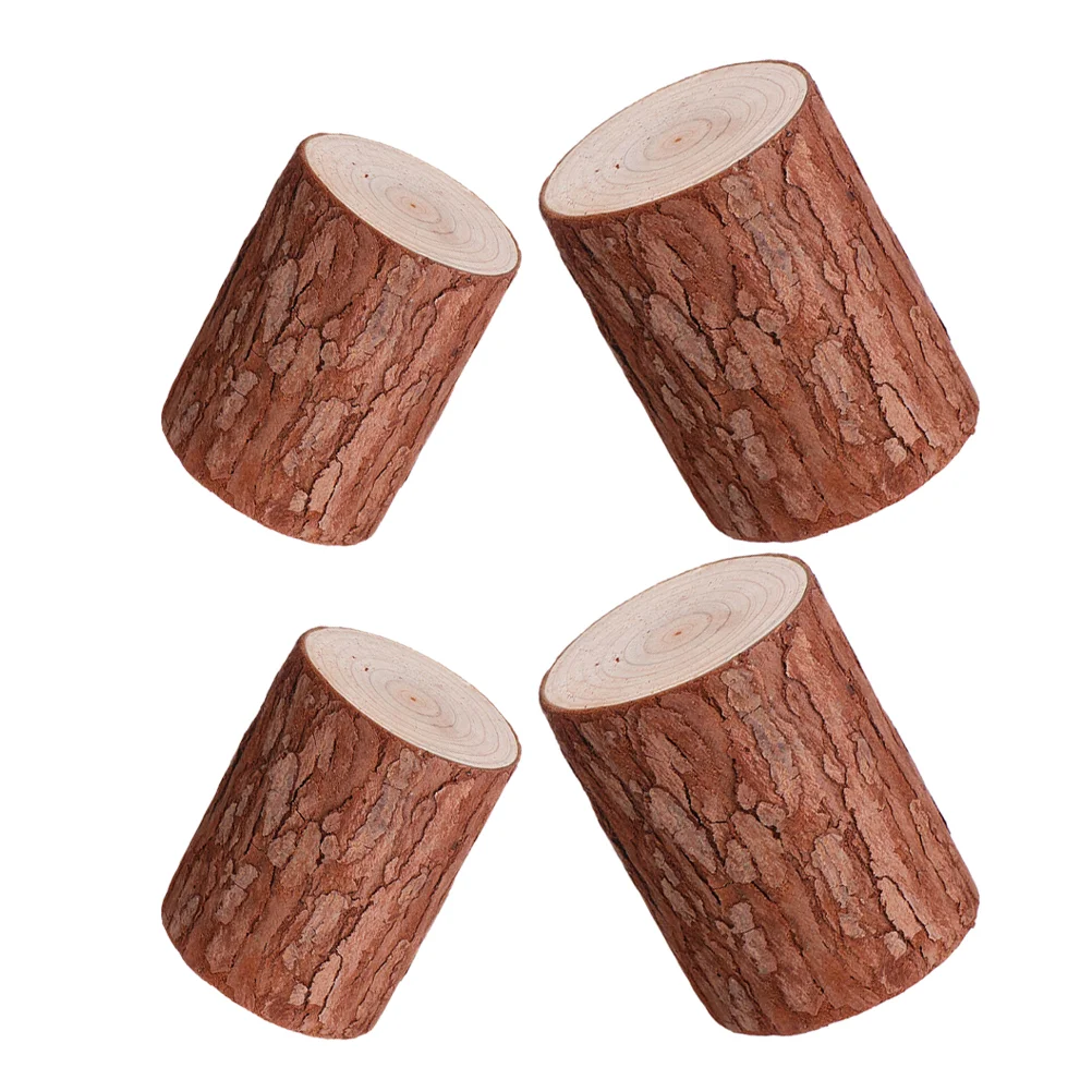

4 Pcs Small Wooden Pile Ornaments Tree Stump Stand Props Stool Mini Light Brown