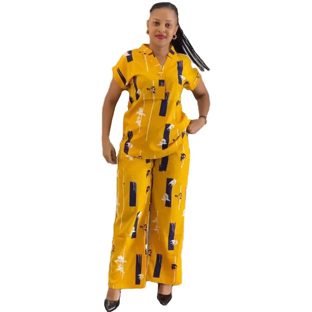 2024 2 Piece African Women Clothes Long Shirt Tops and Pant Suits Fashion New Print Loose Casual African Clothing Matching Set