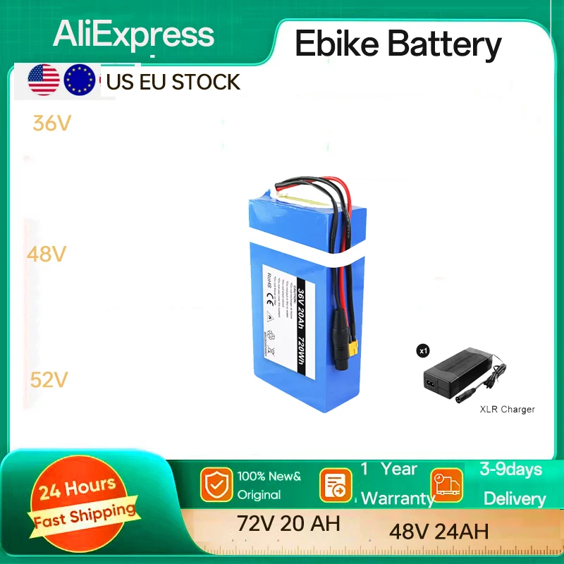48 فولت 24 أمبير 60 فولت 72 فولت Ebike Batteri Pack 36 فولت 20 أمبير دراجة كهربائية Escooter 18650 بطارية 500 واط 750 واط 1000 واط 1500 واط 1800 واط 2000 واط 3000 واط