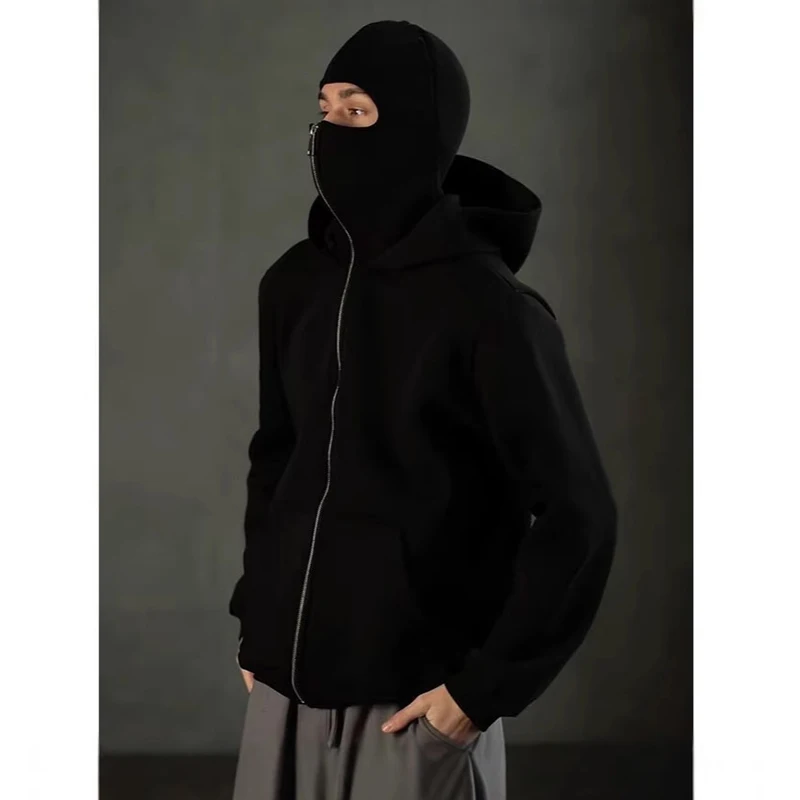 Men's Balaclava Zip Hoodie Winter Warm Casual Sweatshirt With Hooded Face Mask Zipper Design Sports Jacket Outdoor Sportswear ﻿