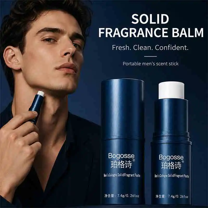 Bogosse Solid Cologne for Men 7.4g, Portable Perfume Balm Stick, Fresh Clean Scent, Smooth Texture, Twist-Up Design, Easy Application, Travel Size Pocket Fragrance for Daily Wear, Work, Gym, Dates and Travel, Birthday, Christmas, Father's Day Gift for Him