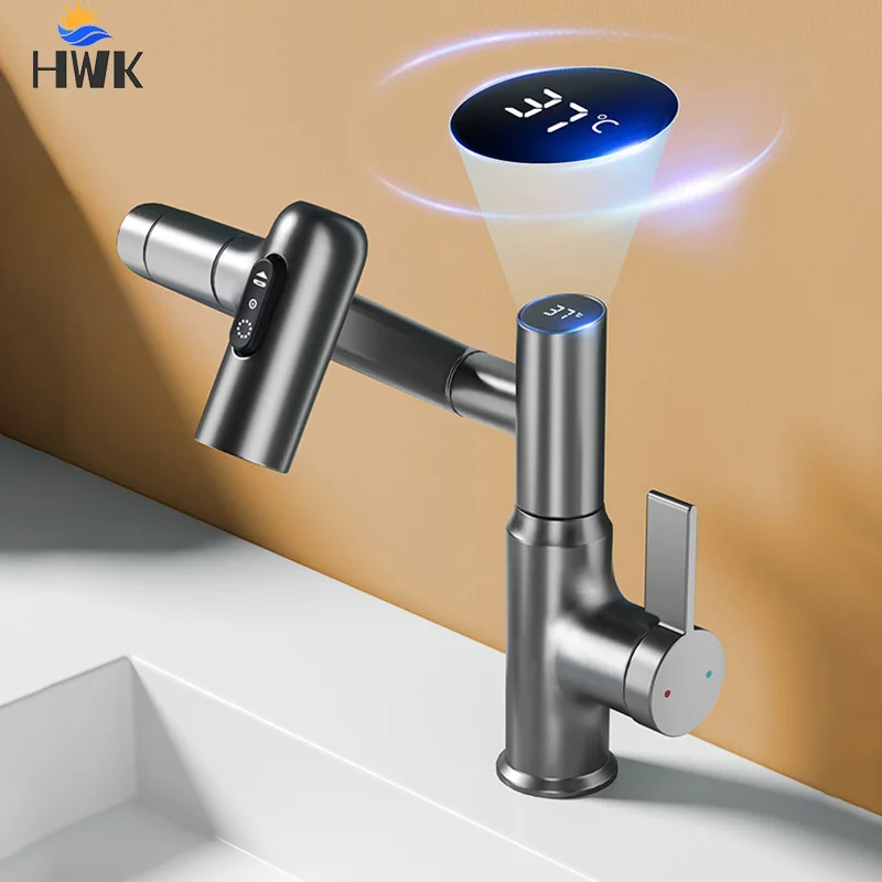 360° Rotation LED Smart Digital Display Basin Faucet.Cold Hot Water Bathroom Mixer Tap Crane.3 Mode Spout Hydropower Sink Faucet