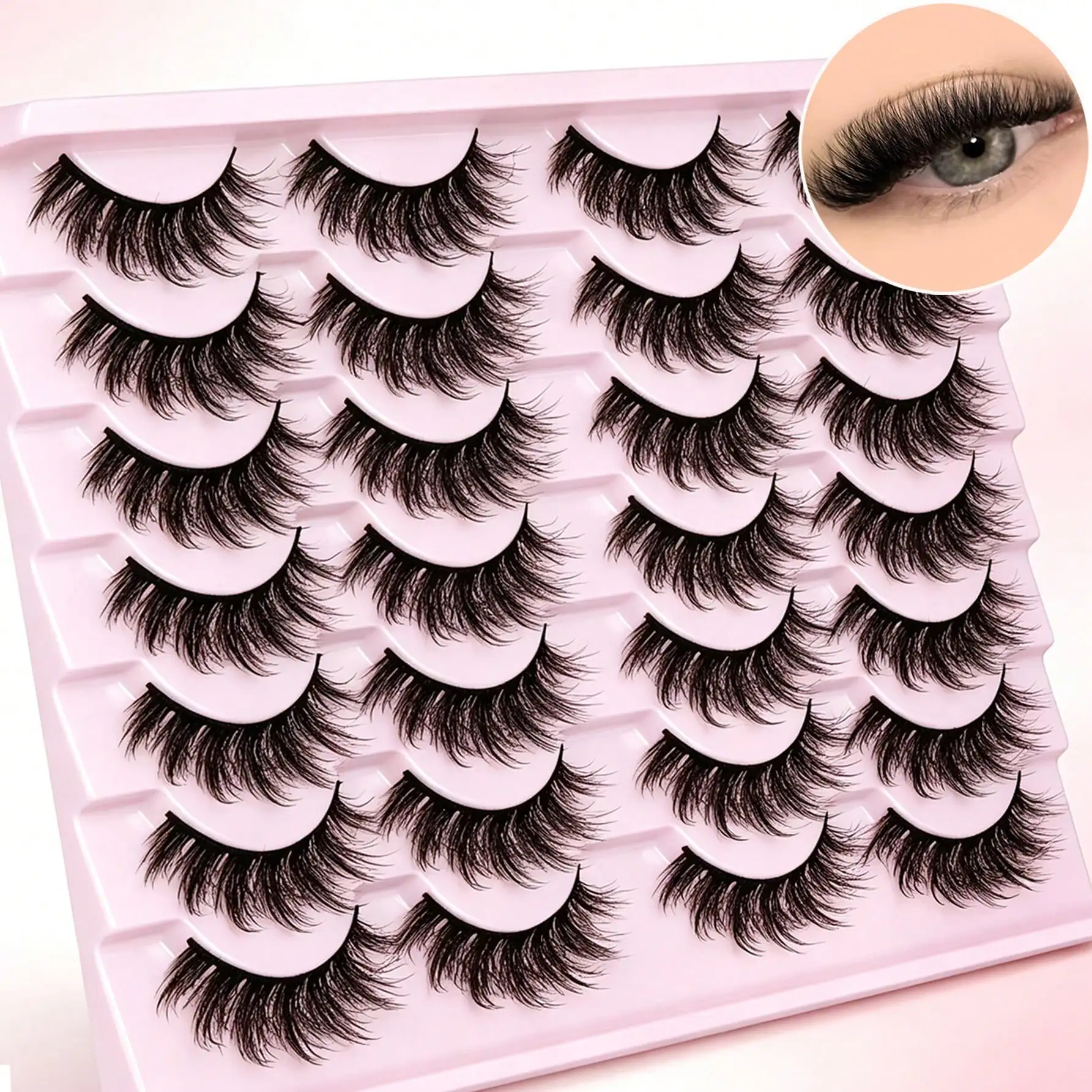 14 Paar künstliche Wimpern, natürliche Kunstnerzwimpern, flauschige, federnde Katzenaugen-Wimpern, 14 mm, 3D-Volumen-Streifen-Wimpern, Packung – Detail 6