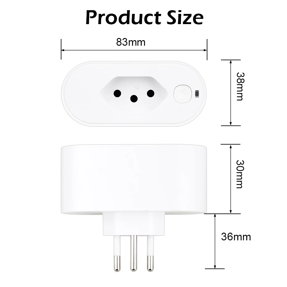 UNKAS Tuya 16A Brazil Standard Wifi Smart Plug Socket Work With Google Home Alexa With Power Monitor APP Remote Control