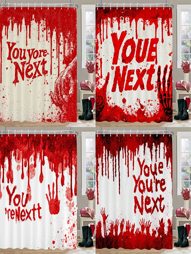 

Halloween Shower Curtain with Hooks Scary Red bloody handprint Bathroom Curtain All Saints'Day Printed home Decor Curtain