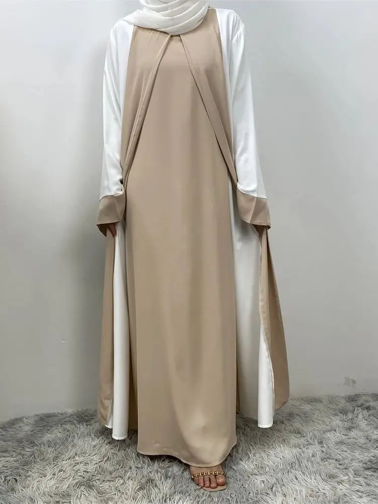 Falso Abayas de Duas Peças para Mulheres, Ramadã, Eid, Muçulmano, Abayas, Dubai, Kaftan Modest, Islam Caftan Marocain