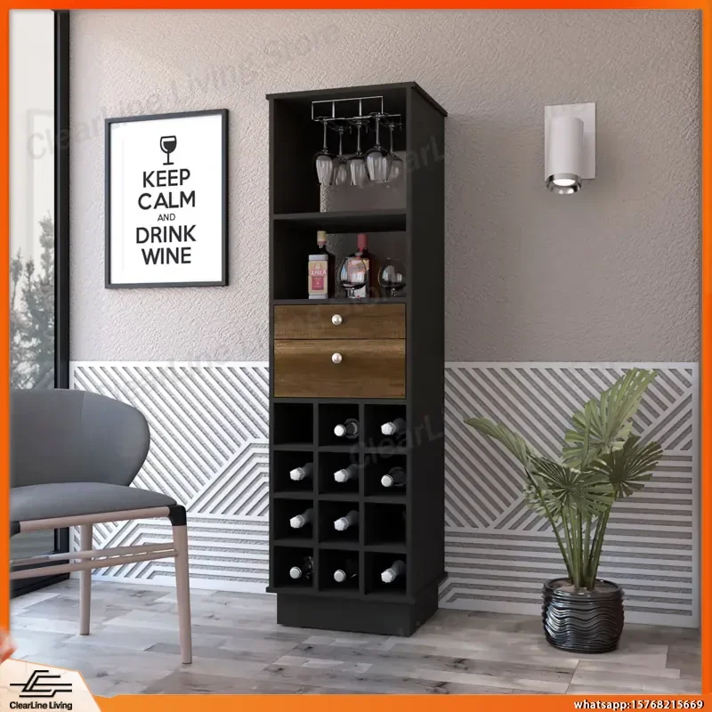 

Built-in Wine Rack Bar Cabinet with Two Drawers Shelf Modern Home Bar Furniture for Whiskey Rum Beer Storage
