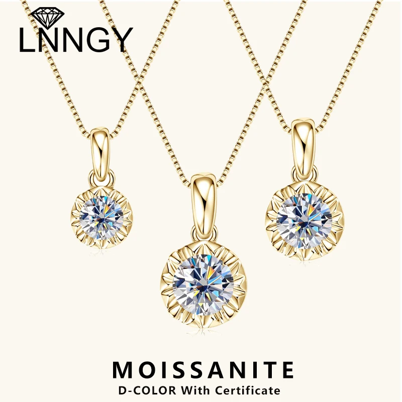 

Lnngy 1ct-3ct муассанит-пасьянс кулон ожерелье для женщин стерлингового серебра 925 пробы коробка-цепочка ожерелья 14 К позолоченные ювелирные изделия