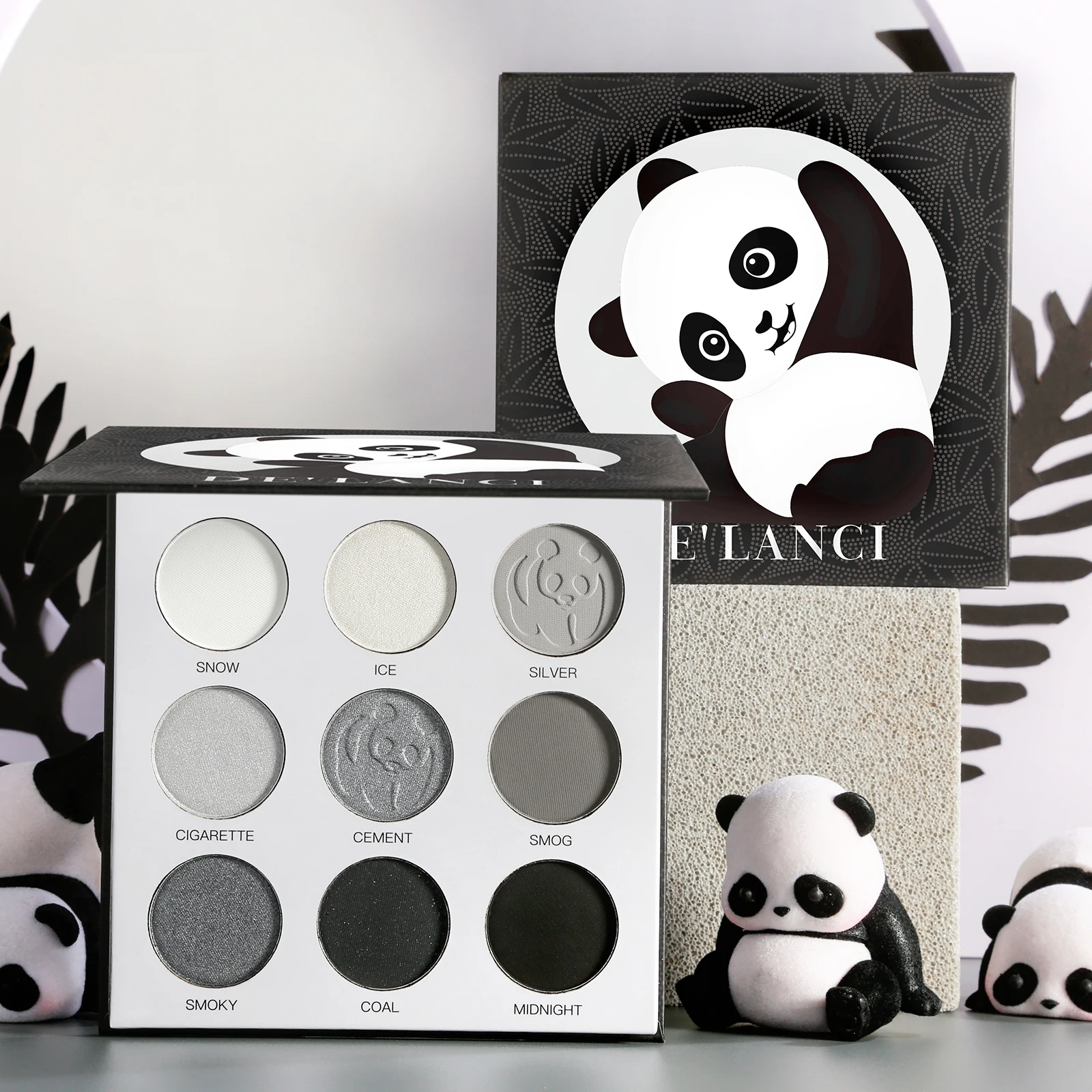 Black White Grey Eyeshadow Palette,DE’LANCI PANDA 9 Colors Silver Pigmented for Halloween SFX Makeup,Mini Smoky Eyeshadow Pallet