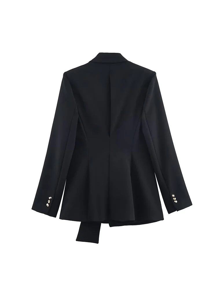 European-style new women's fashionable and versatile elegant lapel suit jacket with shoulder pads and buckle details.
