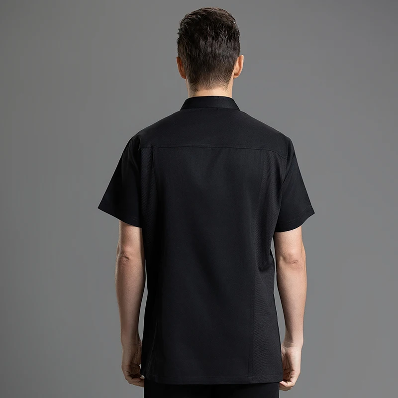 Abrigo de cocina para hombre y mujer, ropa de Chef de manga corta, ropa de trabajo para Hotel, camisa de cocinero, chaqueta de servicio de comida, uniforme de restaurante