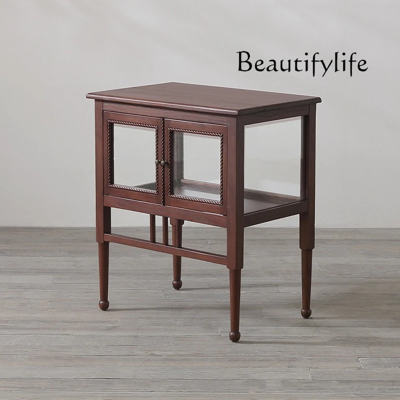 

Medieval solid wood glass display cabinet, retro antique replica home wine cabinet designer side few