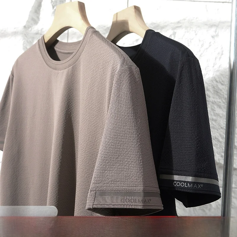

Coolmax Men's T-irt ort Sve round Ne Dry Fast Summer Busin Casual Commute Breathable Moisture ng Urban Faion