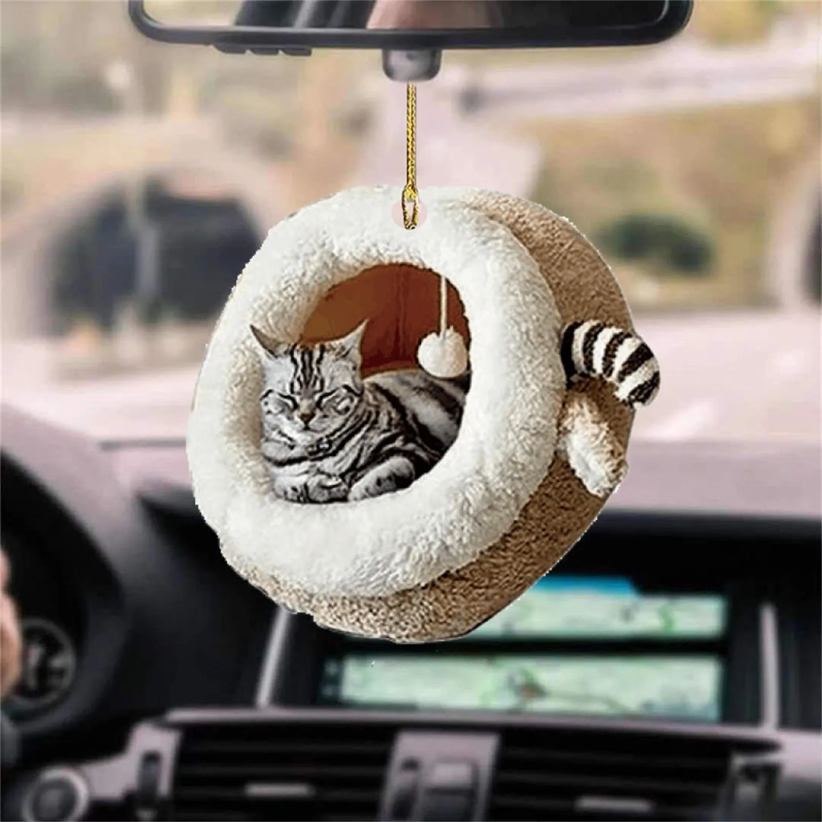 Cat Hanging Ornament Christmas Decor Toys Rear View Mirror Funny Plane Christmas Tree Pendant Cartoon Party Home Decorations