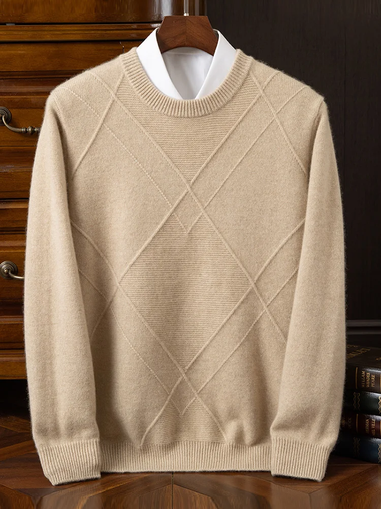 

Зимний кашемировый свитер, мужской 100% чистый кашемир, утолщенный жаккардовый шерстяной вязаный пуловер с круглым вырезом, свитер