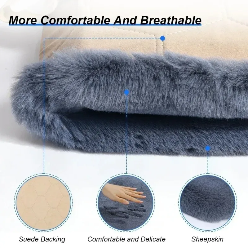 Car Seat Covers Set Fur Front Cushion Faux Fur Universal Wool Car Seat Winter Warm Plush Soft Sheepskin