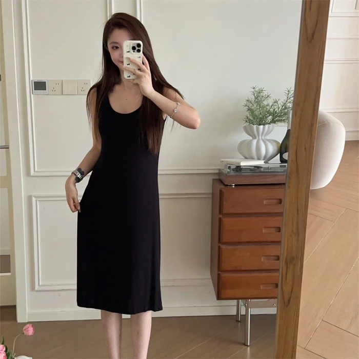 Summer Modal Vest with Bra Thin Home Clothes Long Skirt Sleepwear Women's Home Clothes Sleepwear Soft round Neck Overhead Style
