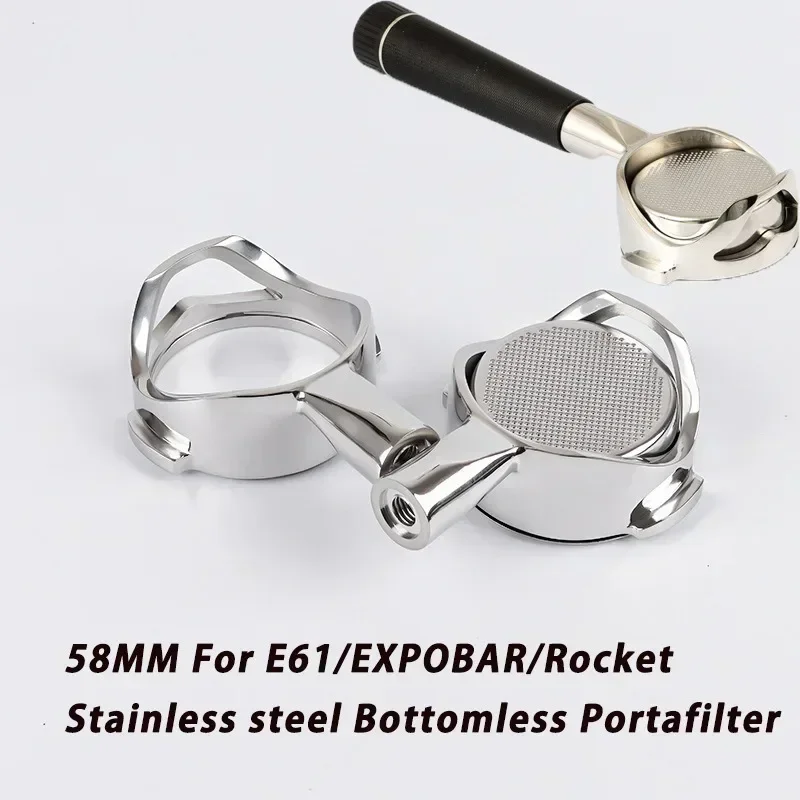 58MM Stainless Steel Espresso Coffee Filter for E61/EXPOBAR/Rocket/Gemilai Universal Bottomless Hollow Portafilter Tool