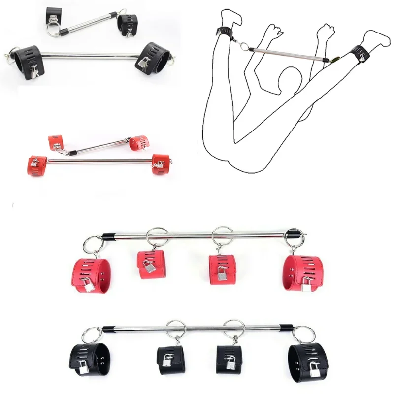 Manyjoy Metal Spreader Bar PU Leather Ankle Cuffs Handcuffs Games Tools BDSM Bondage Erotic Products Adults Sex Toys for Couples