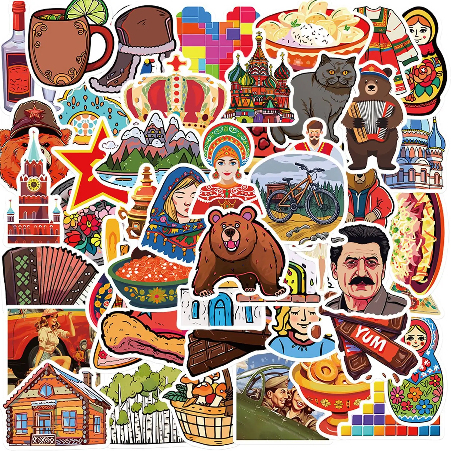 50pcs Cartoon Russian Style Series Graffiti Stickers Suitable for Laptop Helmets Desktop Decoration Stickers DIY Toys