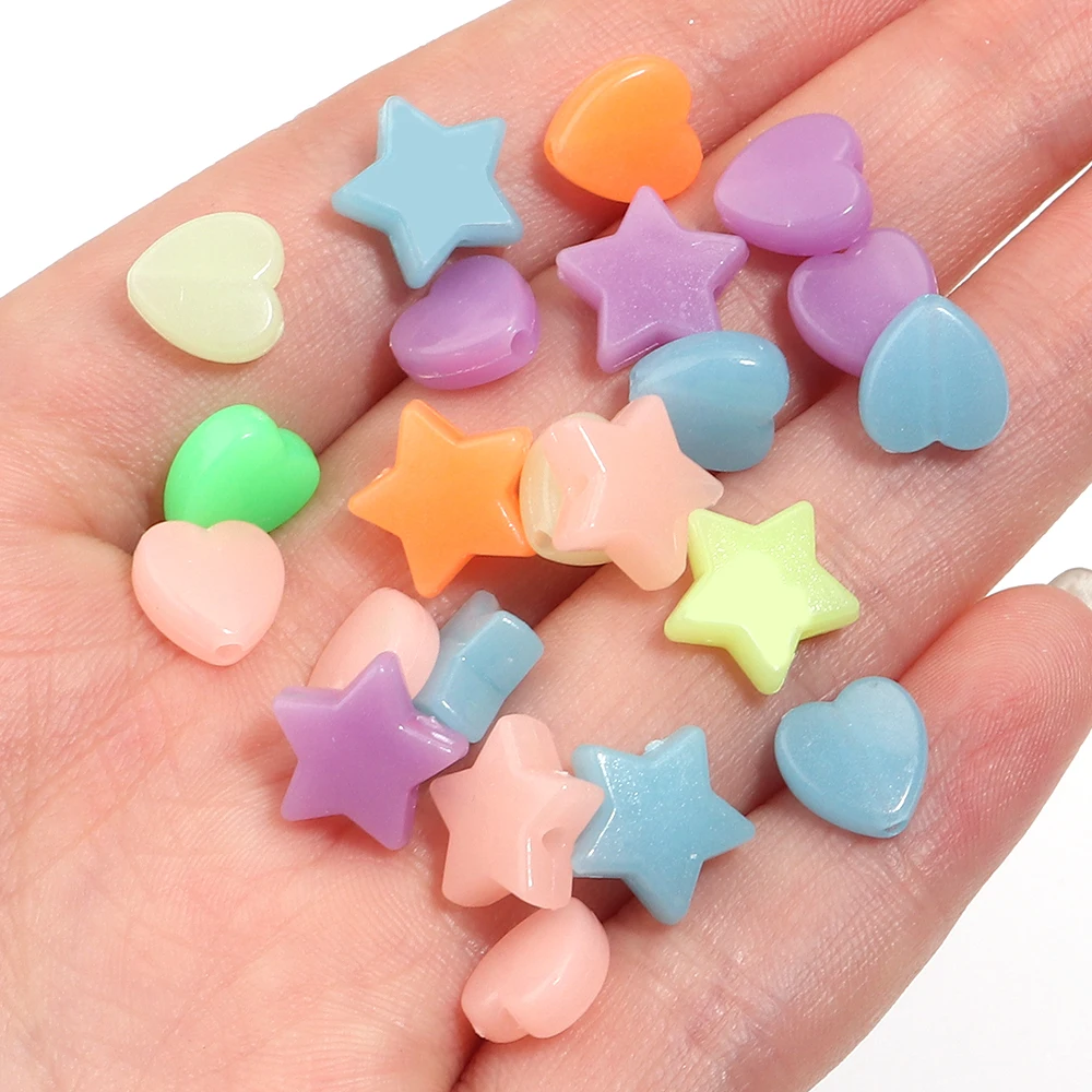 100 قطعة ستار مضيئة الخرز شكل قلب الاكريليك الخرز فضفاض خزر عازل DIY بها بنفسك صنع المجوهرات أساور إكسسوارات عقد