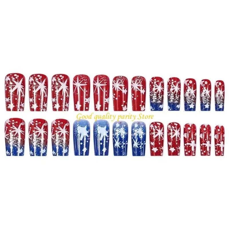 

M4YA 24PCS PASS на маникюре для ногтей Акриловой фальшивый гвоздь для праздников 4 июля