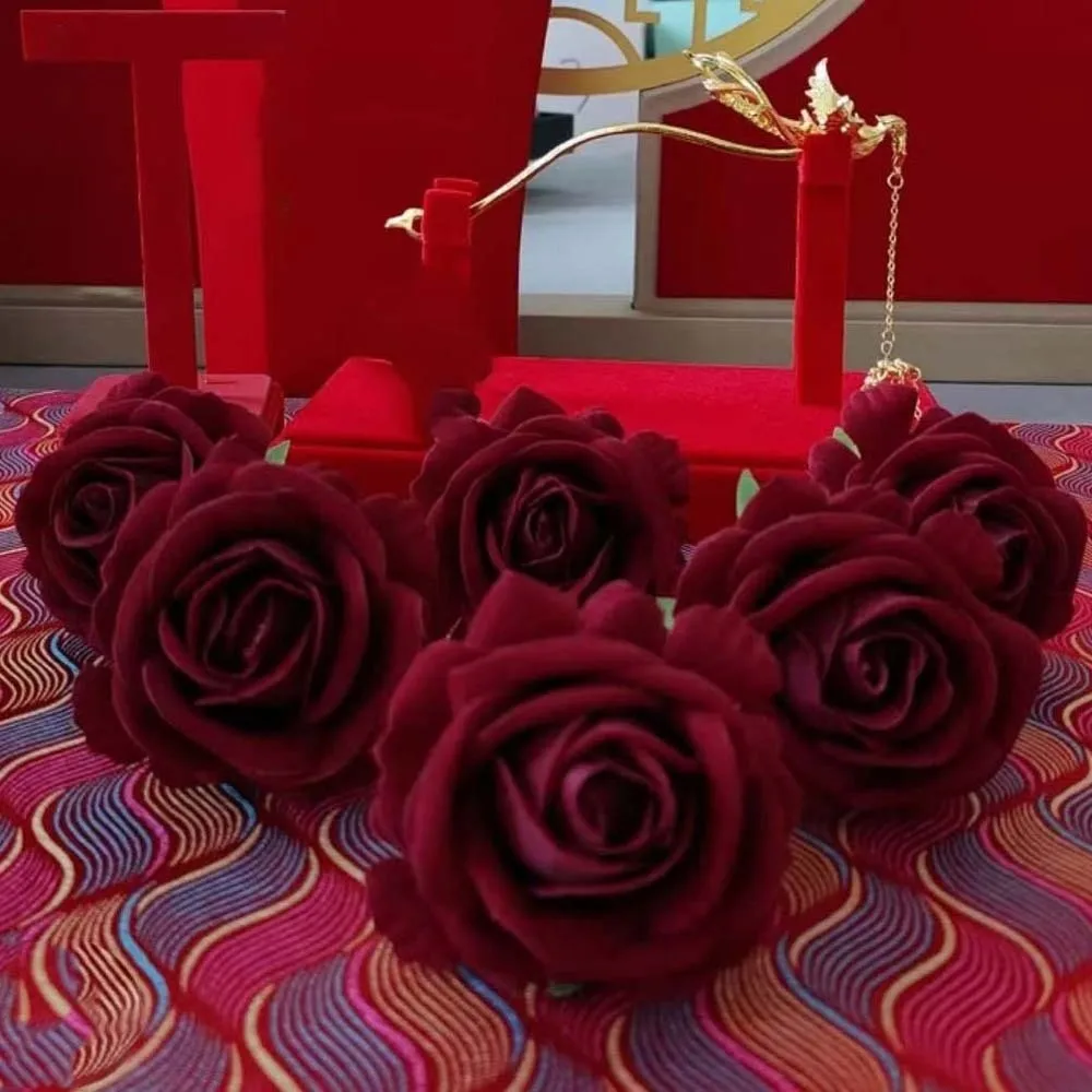 

Заколки для волос в китайском стиле «Сладкая роза» для подружек невесты, темно-красные, с золотым фениксом, из сплава, с цветами, для девочек