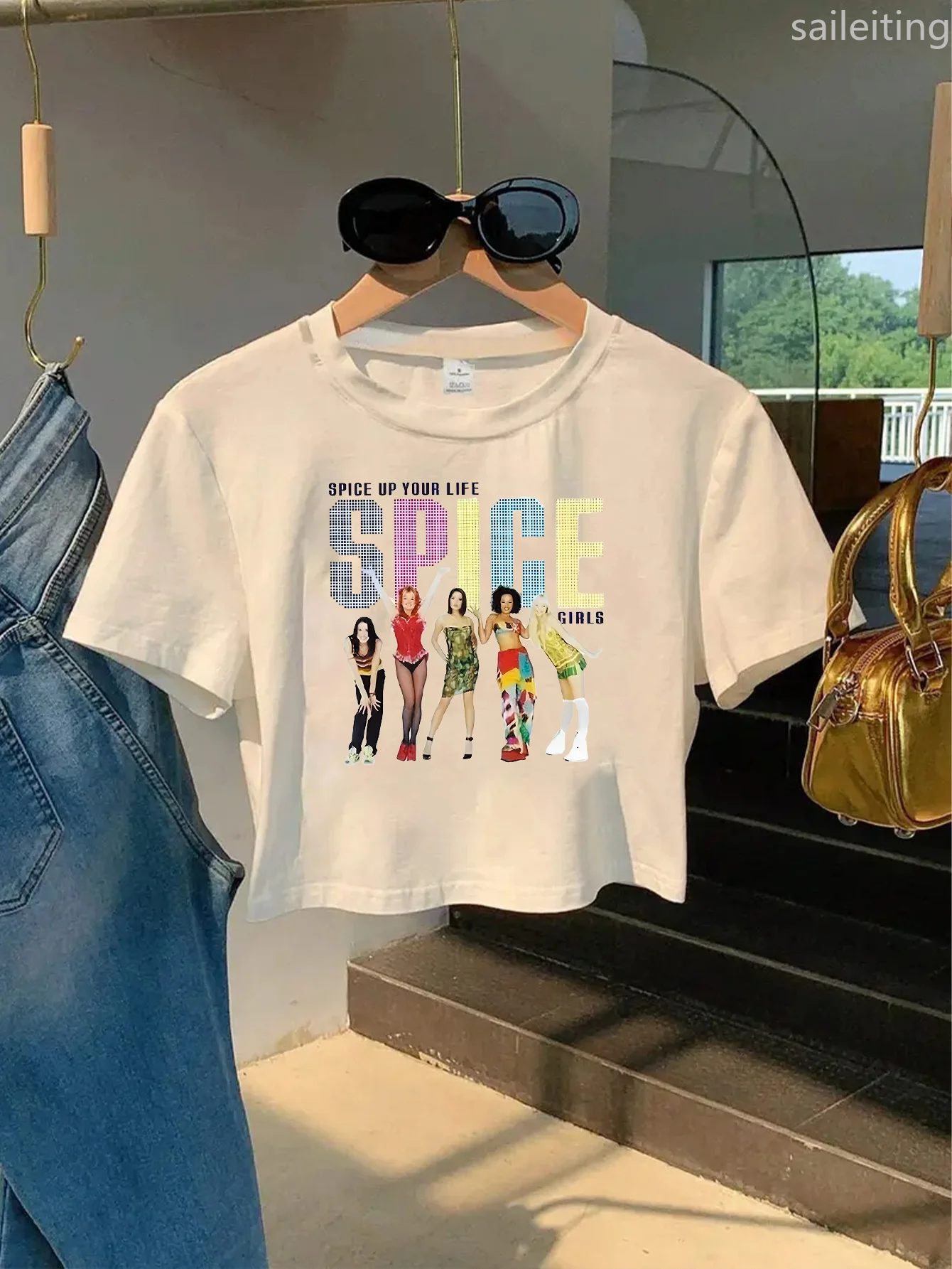 Women's Vintage Spice S Graphic Crop Top Women's Harajuku Sleeve Casual Clothing Street Tops Aesthetic Clothes