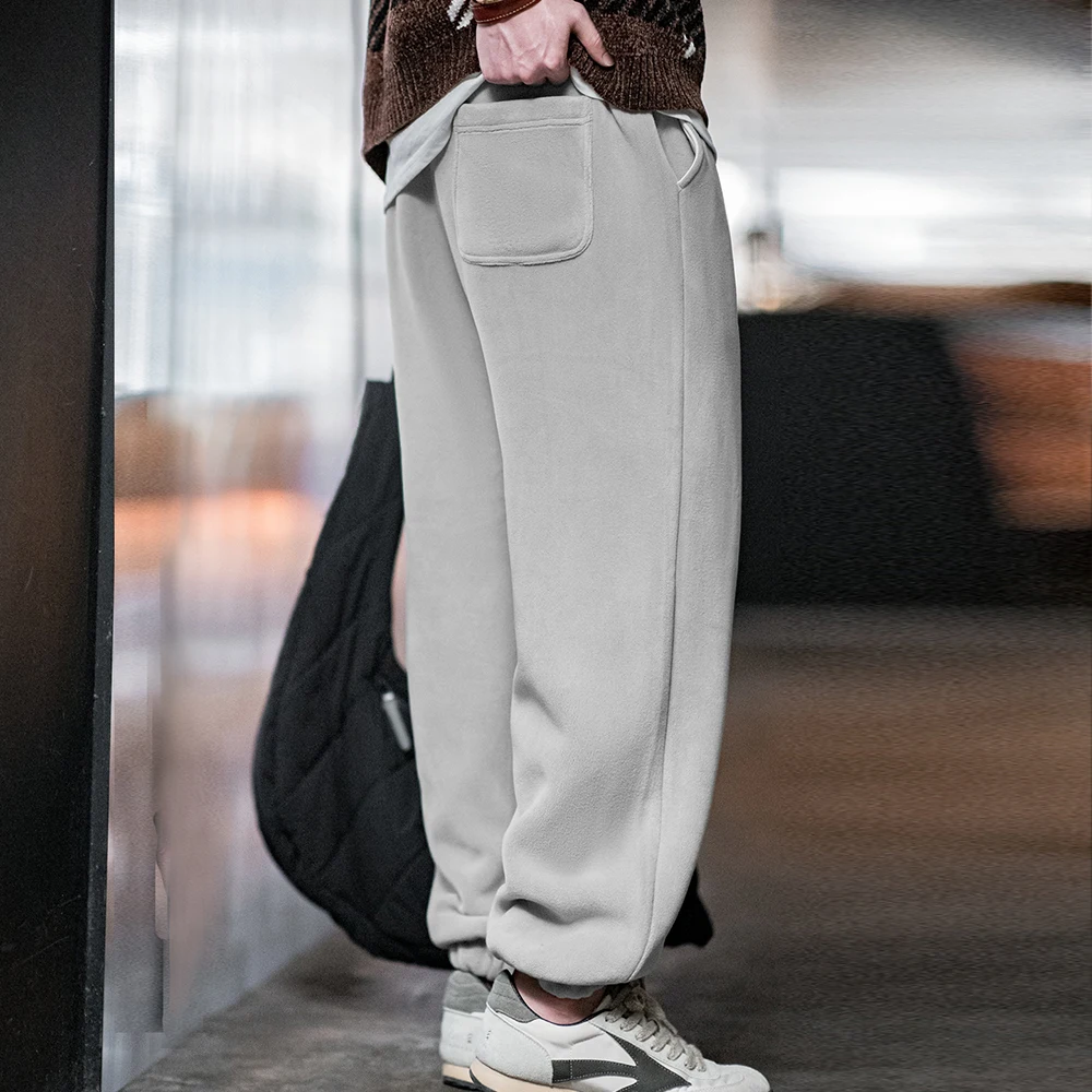 Maden Pantaloni sportivi con risvolto in pile polare tinta unita casual da uomo Pantaloni foderati in pile in vita elastica Pantaloni sportivi caldi a gamba dritta