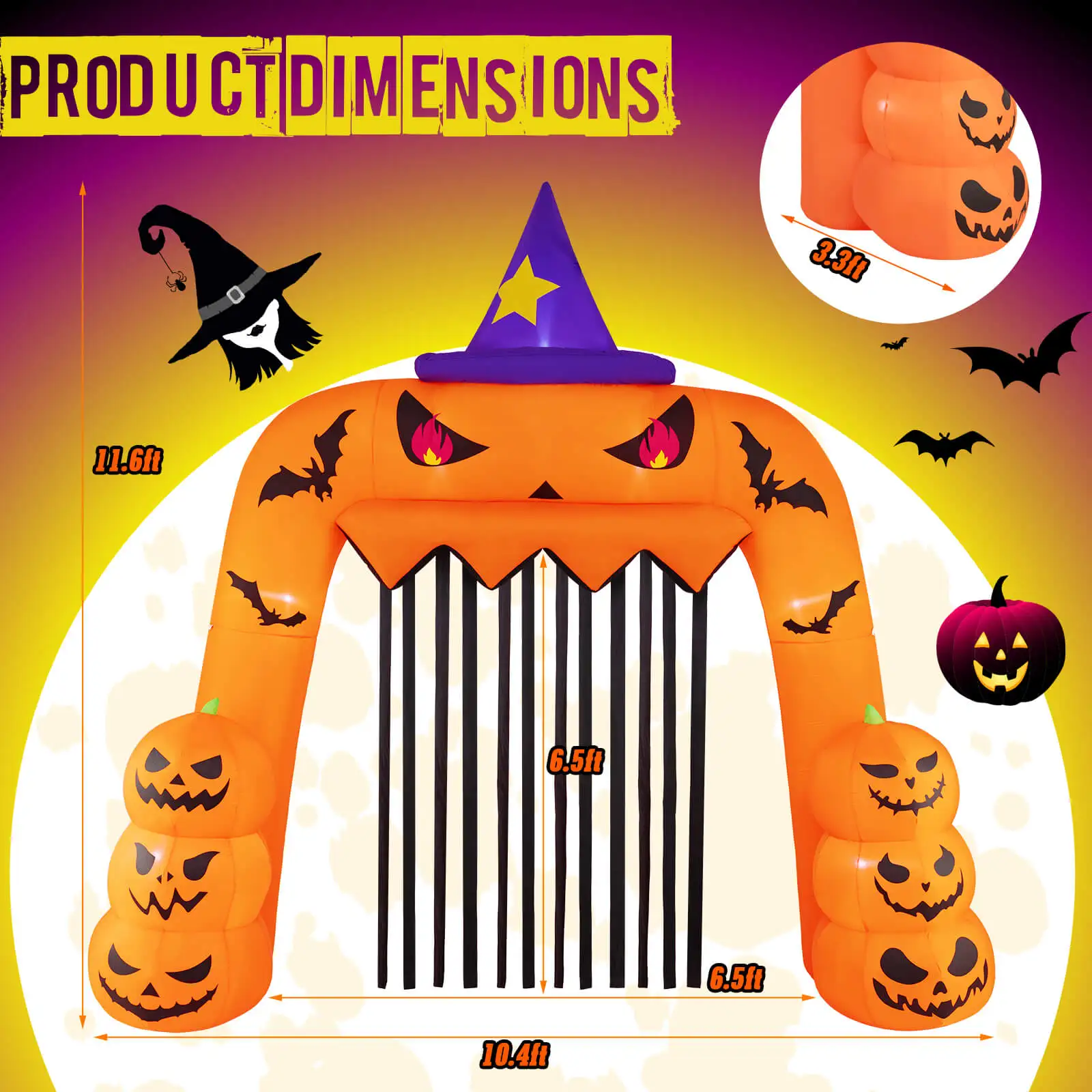 10.4 x 11.6 ft Halloween Inflatable Pumpkin Archway w/Curtain Stakes Water Bags