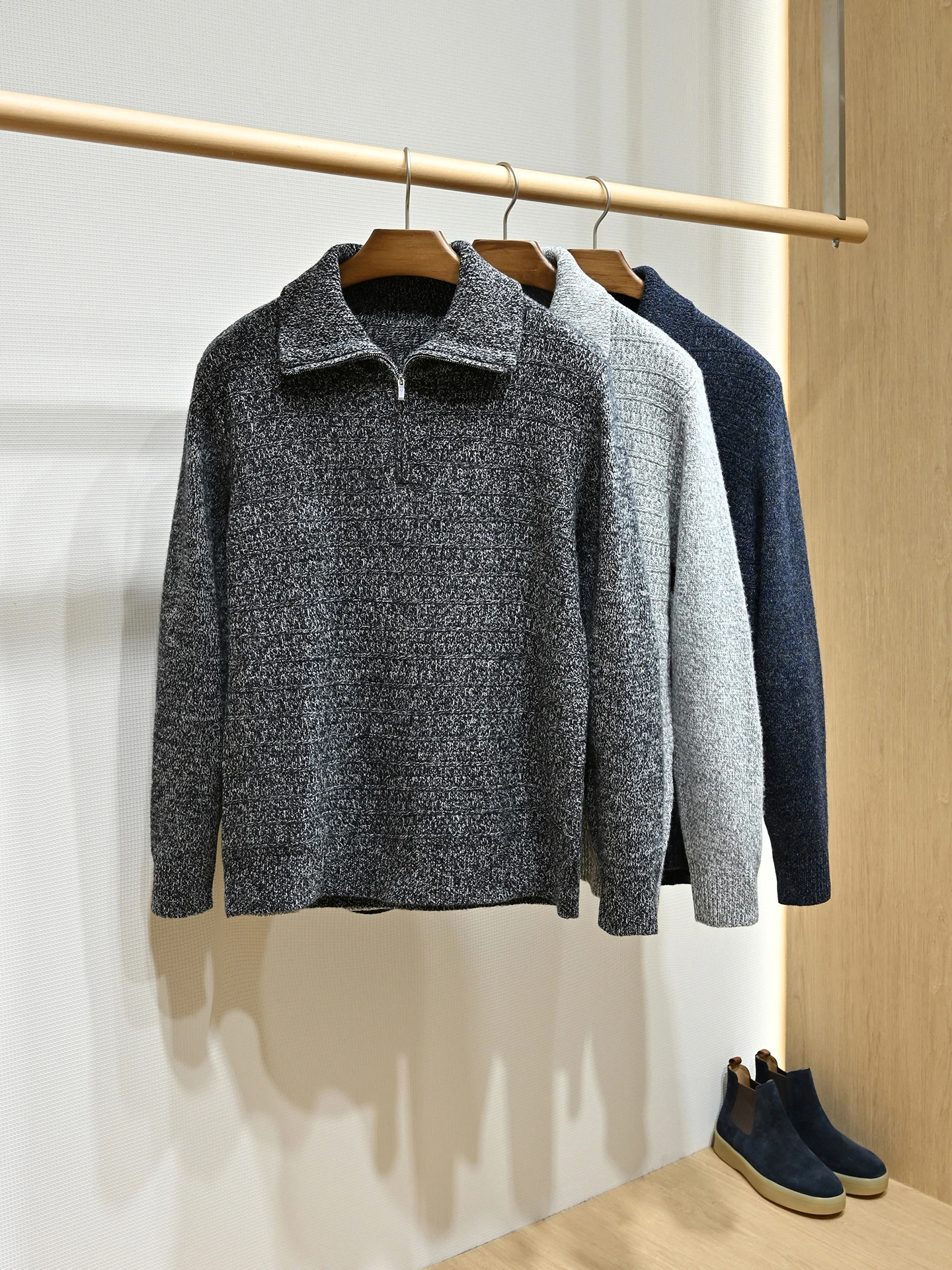 

Итальянский винтажный мужской вязаный свитер на молнии Thi Warm f 00, шерстяной LP Edition Long Sve Commute Winter Faion