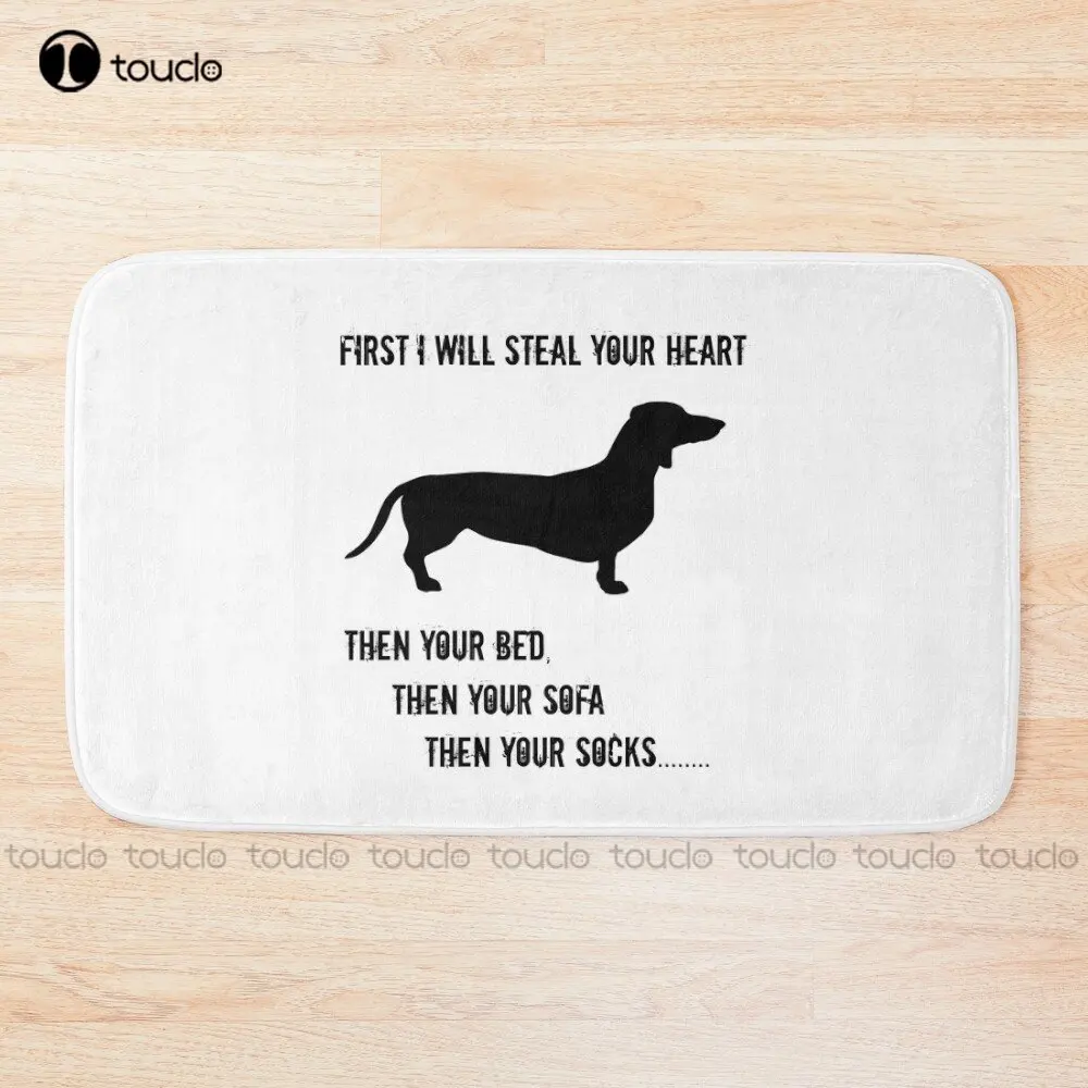 Dachshund First I Will Steal Your Heart Then Your Bed Bath Mat Bathrugs For Tub, Shower, And Bath Room Grey Bathroom Mat