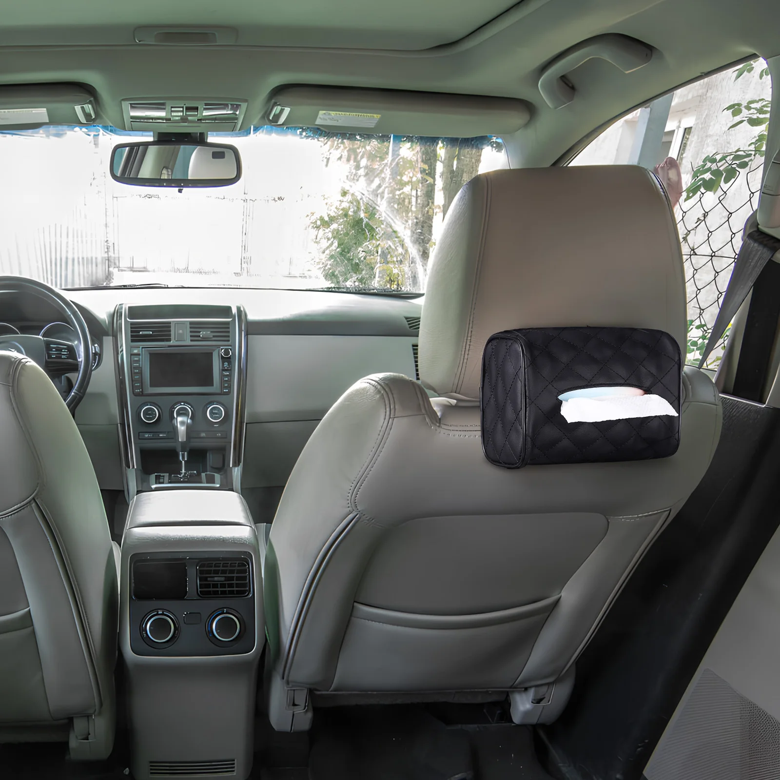 

Автомобильная коробка для салфеток, подголовник, козырек, органайзер, мягкий полиуретан, быстроразъемная пряжка, легкий доступ, сменный блок, современный гладкий дизайн, интерьер