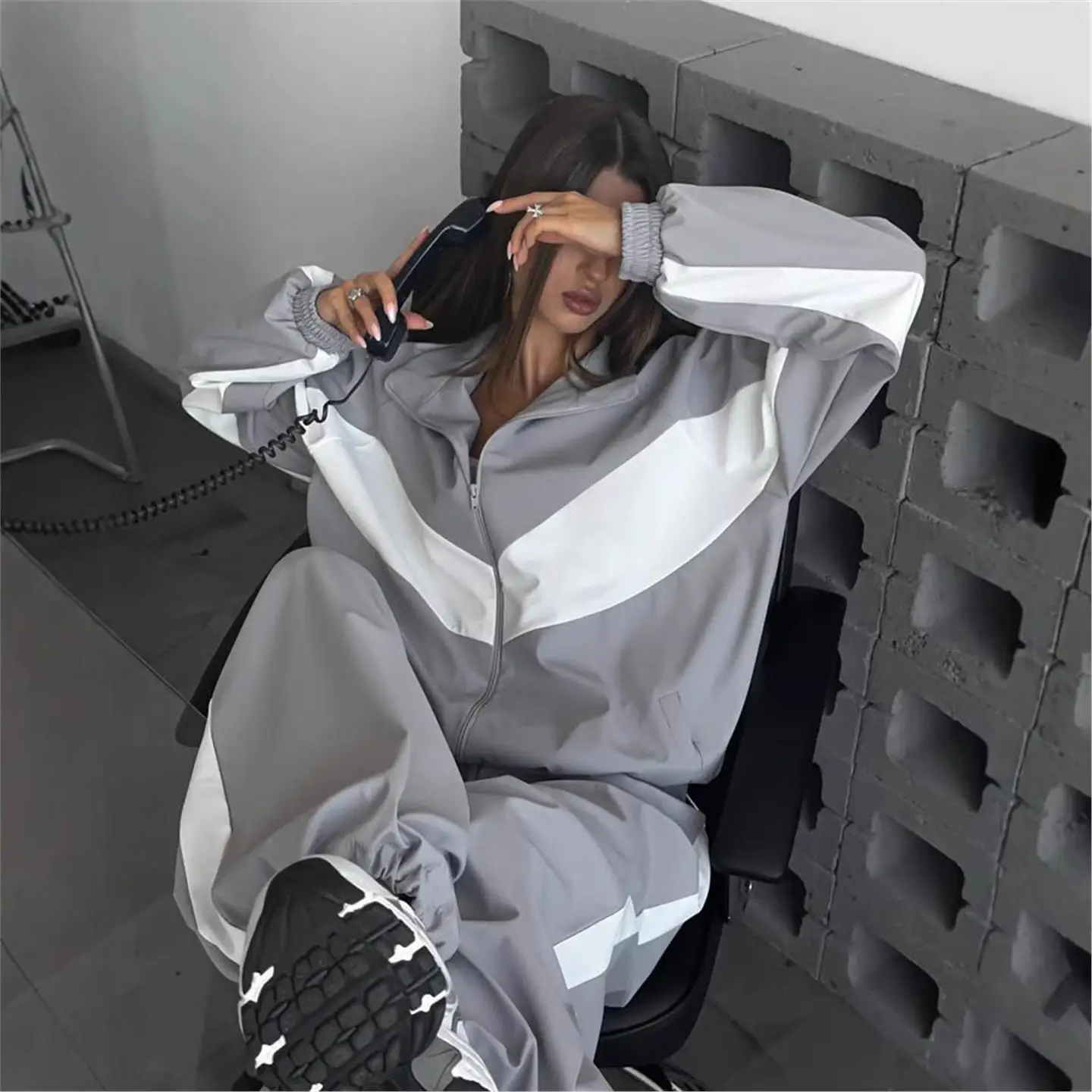 

Женский повседневный свободный длинный открытый кардиган на молнии све, цветной топ, длинные брюки, спортивный комплект, модный костюм-футболка