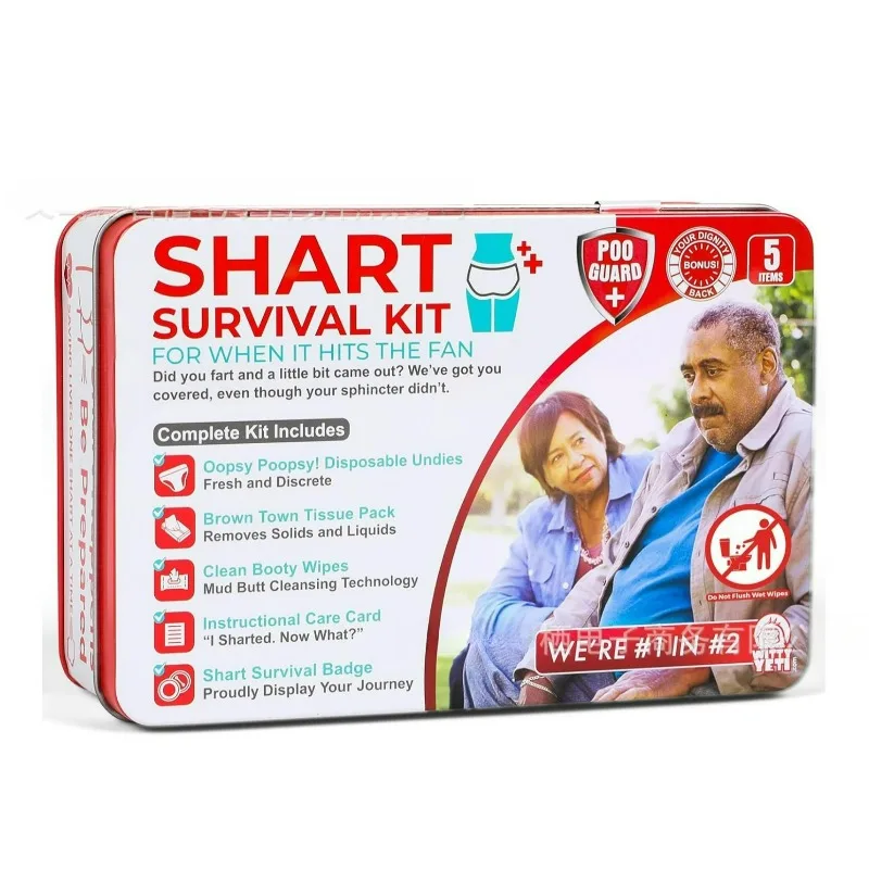面白いシャートサバイバルキット用。-いたずらギフトセットには、ウェットティッシュ、使い捨て下着、ティッシュ、そして面白いバッジが含まれています。