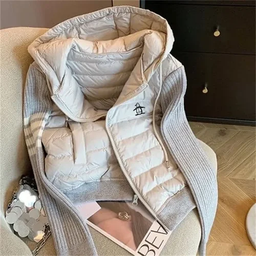 하이 퀄리티 골프 재킷, 짧은 패딩 재킷, 니트 스플라이싱 투게더 코트, 여성 골프웨어, 겨울 2024 신상 