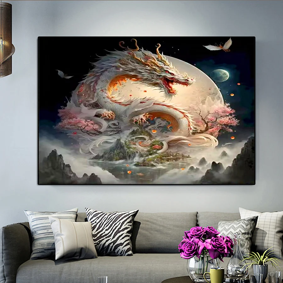 Smok Zwierzę Diamentowy haft białe szczęśliwe zwierzęta 5D Diamentowy zestaw do haftu krzyżykowego najnowszy dekor ścienny do domu Ręcznie robiony prezent