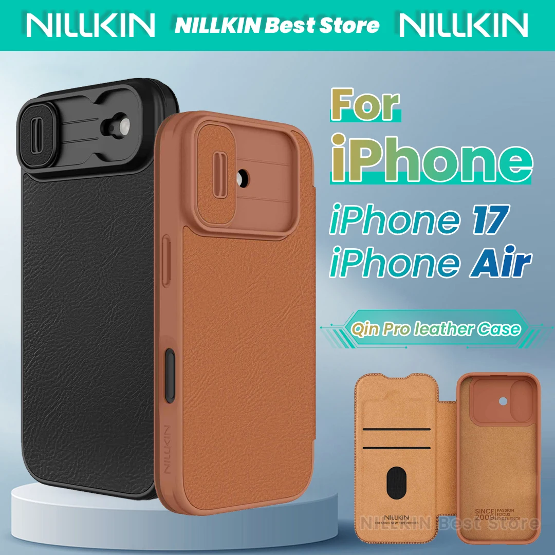 Funda de cuero Nillkin Qin Pro para Iphone 17/Iphone Air, funda de cuero con tapa para teléfono, funda deslizante para cámara, almacenamiento de tarjetas, funda de negocios