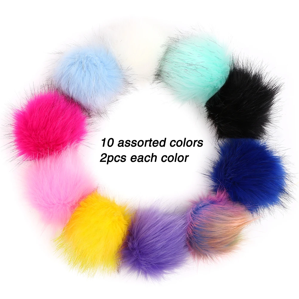 20Pcs 10CM Faux Fur Pom Poms Balls with Elastic Loop Fur Pompoms DIY Handmade Hat Bag Knitted Accessories