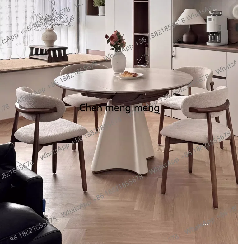 

Great discountsCream wind rock board dining table household solid wood square and round dual-purpose small apartment French simp