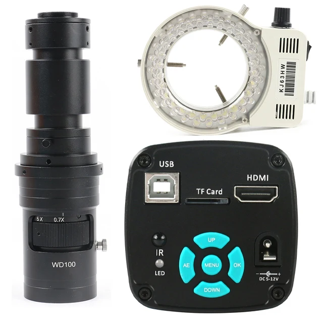 Kamera Mikroskopowa UHD 4K 1080P 48MP z HDMI USB, Powiększenie 100X 130X 180X 200X 300X 500X, Mocowanie C, Oświetlenie LED do Naprawy Telefonów